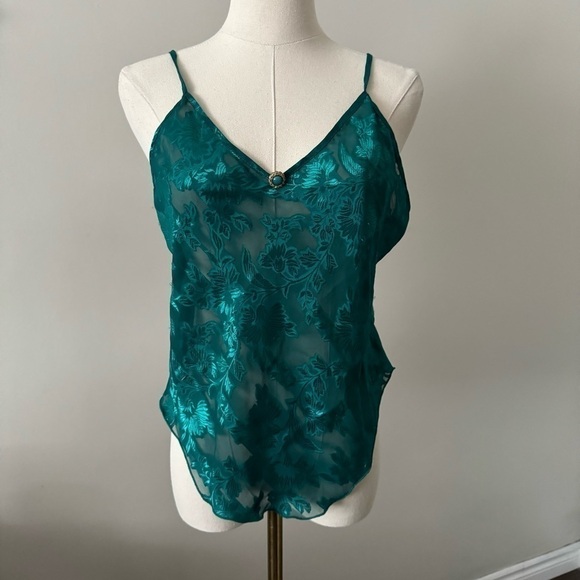 Emerald green vintage  Y2K lace cami lingerie top M - Picture 2 of 7